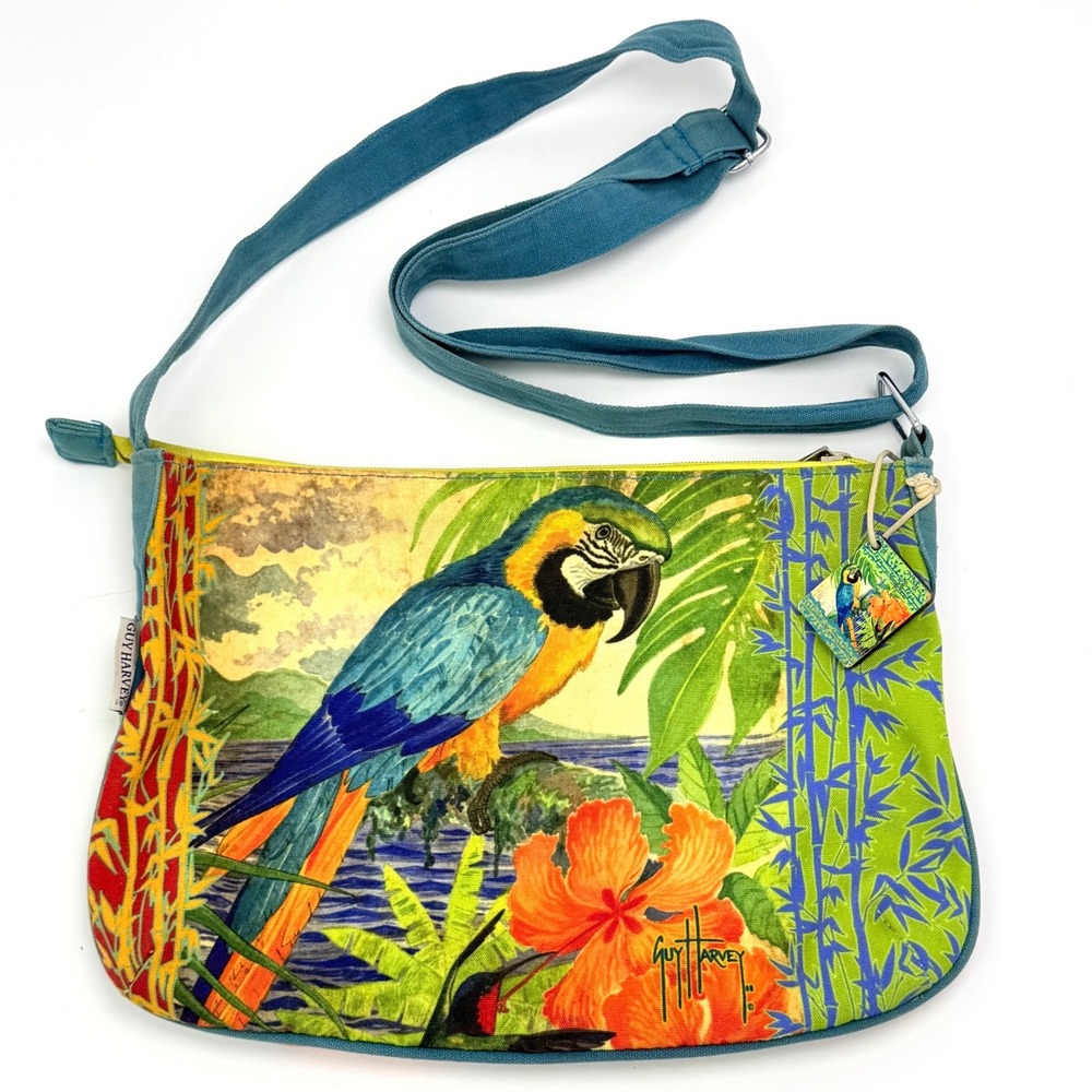 VTG Tropical Parrot Bag Guy Harvey Canvas Crossbody Strap Retro Vacation